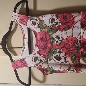 Goth Skull & Flower Print Mini Dress